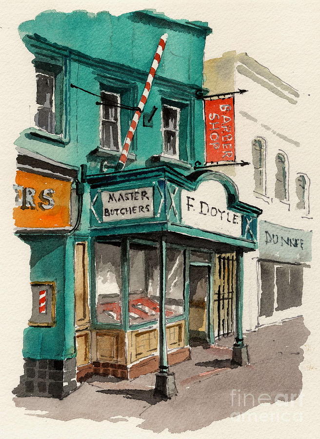 Master Butcher  Frank Doyle Main St Bray Wicklow Painting by Val Byrne