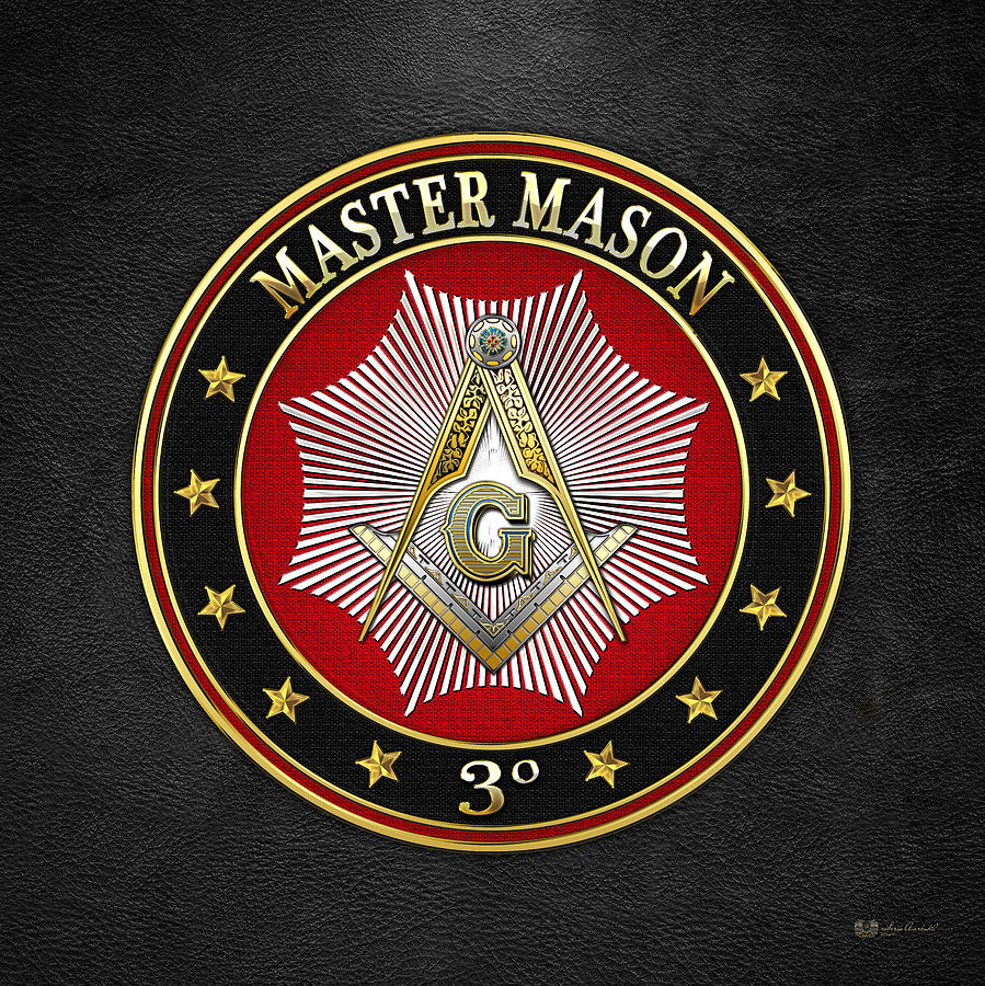 Master Mason - 3rd Degree Square and Compasses Jewel on Black Leather Digital Art by Serge Averbukh