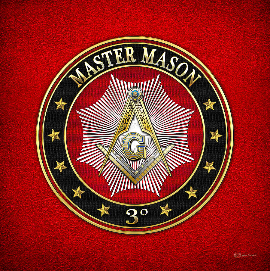 Master Mason - 3rd Degree Square and Compasses Jewel on Red Leather Digital Art by Serge Averbukh