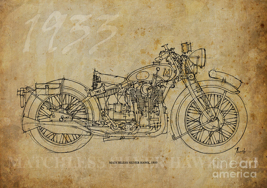 1933 Drawing - Matchless Silver Hawk 1933 by Drawspots Illustrations 1933 Drawing - Matchless Silver Hawk 1933 by Drawspots Illustrations