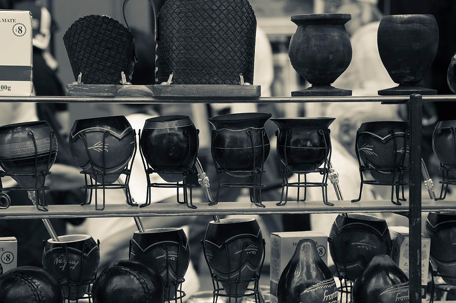 Black And White Photograph - Mate Cups At A Market Stall, Plaza by Panoramic Images