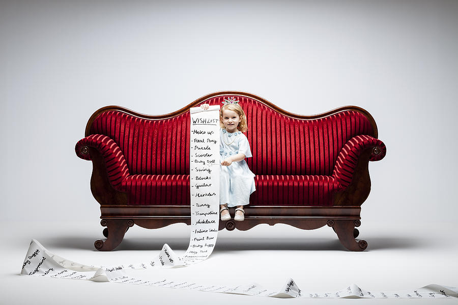 Material Girl -Princess Wish List Humor Child Sofa Consumerism Photograph by ThomasVogel