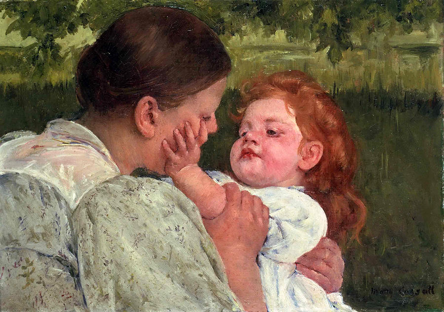 Mary Stevenson Cassatt Painting - Maternal Caress by Mary Stevenson Cassatt