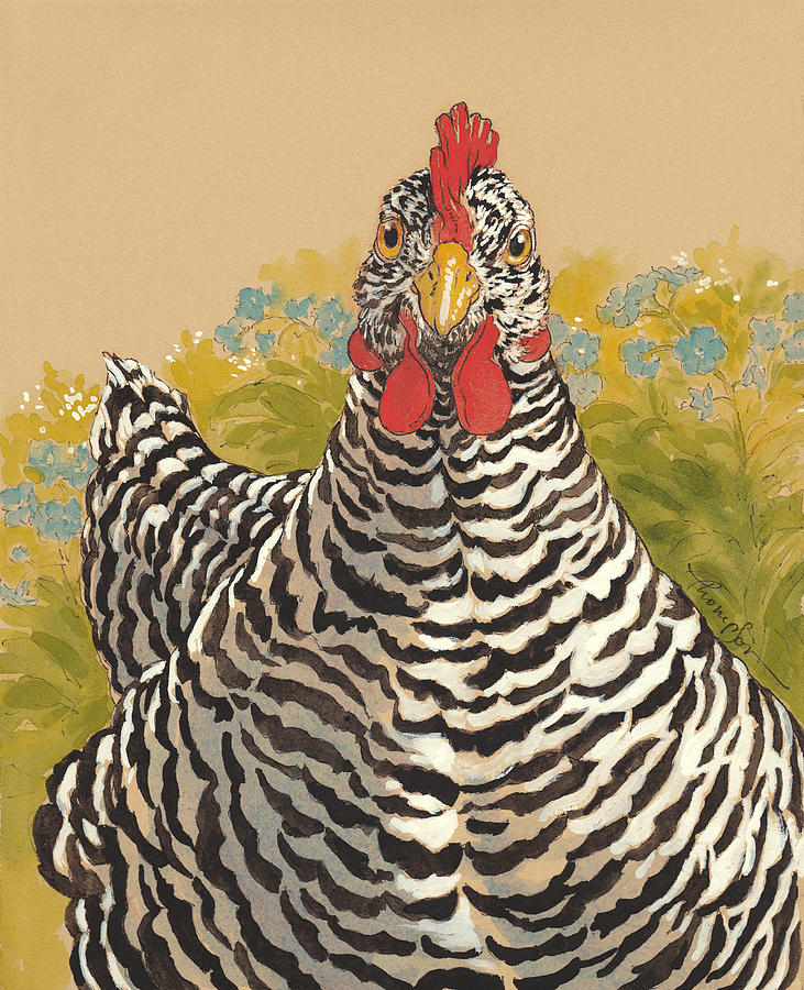 Chicken Painting - Matilda in the Forget-Me-Nots by Tracie Thompson