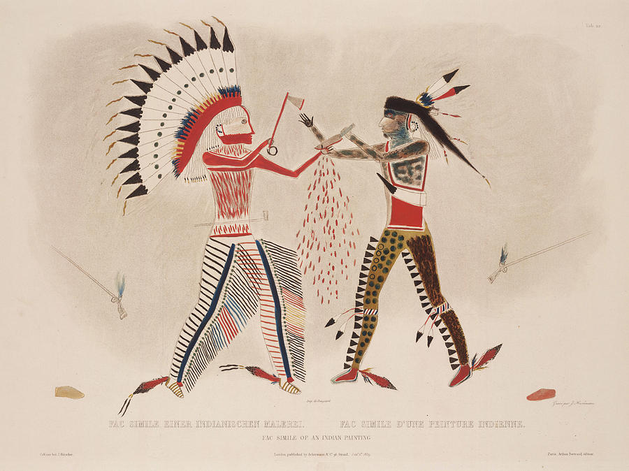Mato-Topes representation of a single combat in which he was engaged Drawing by Karl Bodmer
