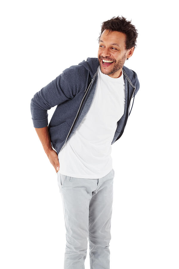 Mature man in casuals looking away laughing Photograph by Stocknroll