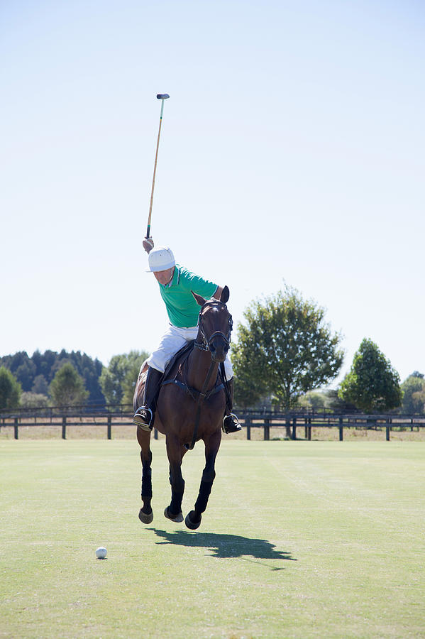 Mature man playing polo Photograph by Axel Bernstorff
