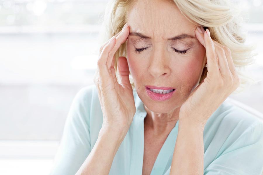 Portrait Photograph - Mature Woman With Headache by Science Photo Library