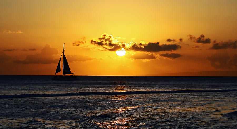Maui - Sailboat Sunset Photograph by Douglas Berry