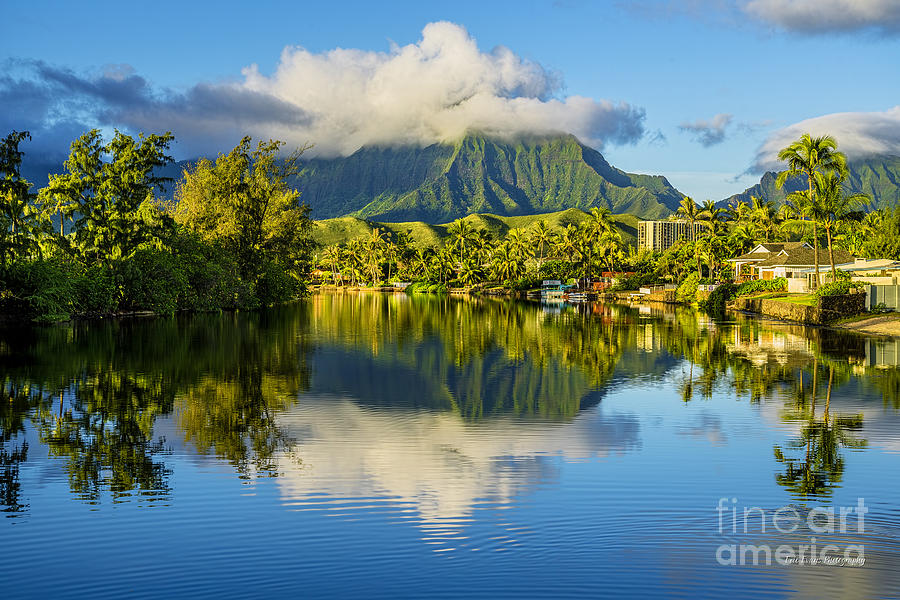Koolau Mountain Range Photograph - Maunawili Stream and the Koolau Mountains Cloudy by Aloha Art