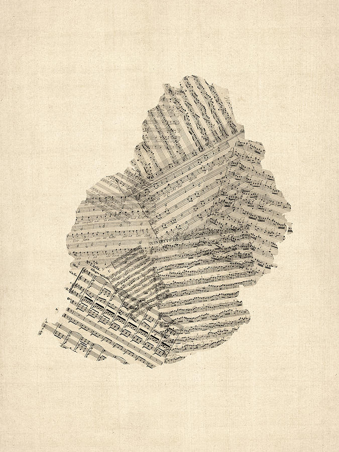 Mauritius Old Sheet Music Map Digital Art by Michael Tompsett
