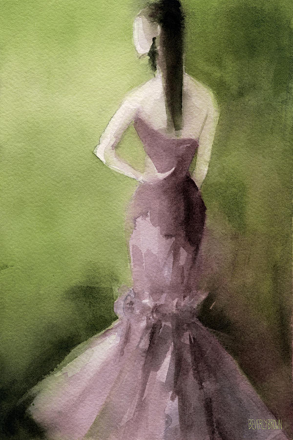Mauve Evening Gown Fashion Illustration Art Print Painting by Beverly Brown