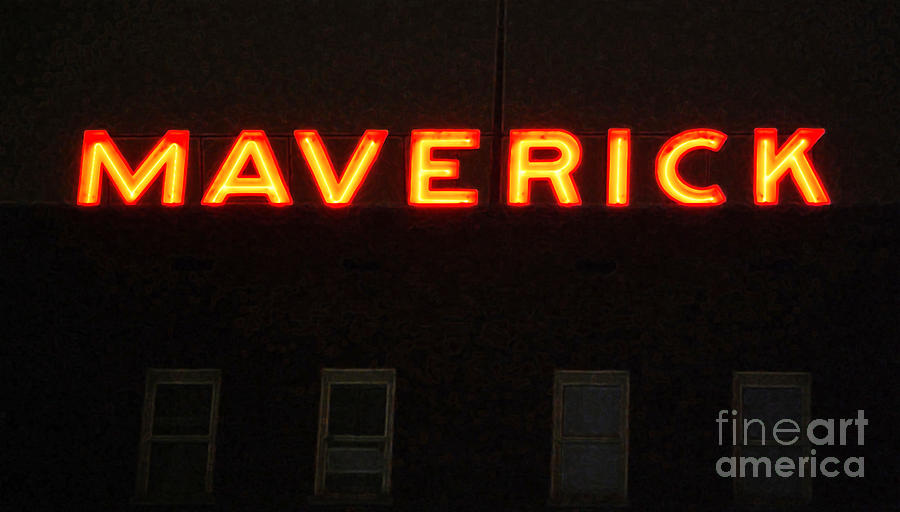 Maverick Building Crop Vibrant Red Neon Sign Downtown San Antonio Texas Accented Edges Digital Art Digital Art by Shawn OBrien