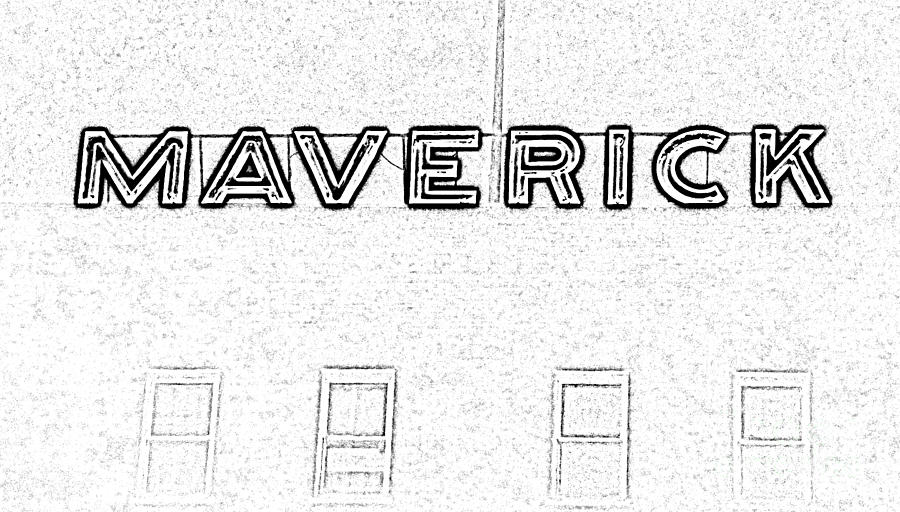 Maverick Building Vibrant Neon Sign Downtown San Antonio Texas Black and White Digital Art Digital Art by Shawn OBrien