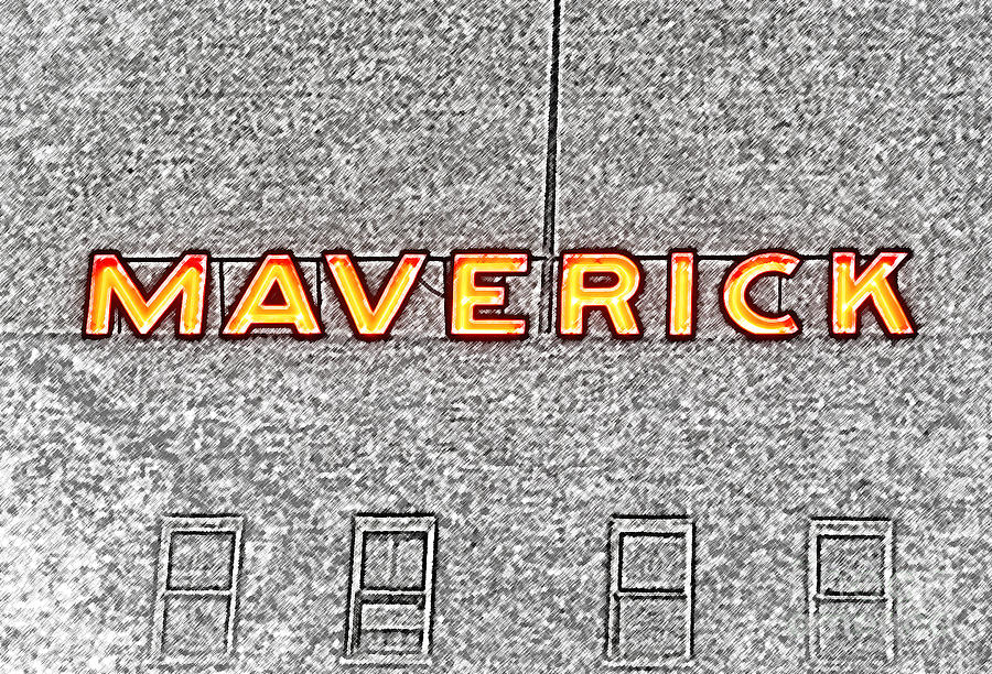 Maverick Building Vibrant Red Neon Sign Downtown San Antonio Texas Colored Pencil Digital Art Digital Art by Shawn OBrien