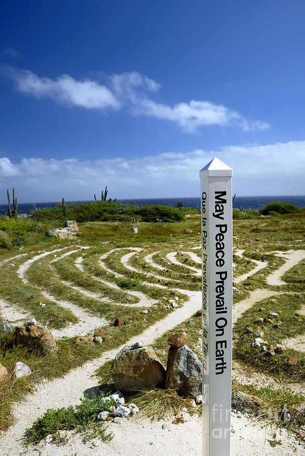 Aruba Photograph - May Peace Prevail on Earth Peace Labyrinth Aruba by Amy Cicconi