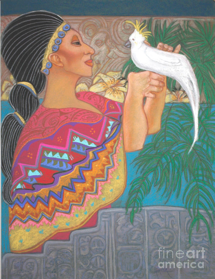 Mayan goddess with cockatoo Painting by Pamela Mccabe