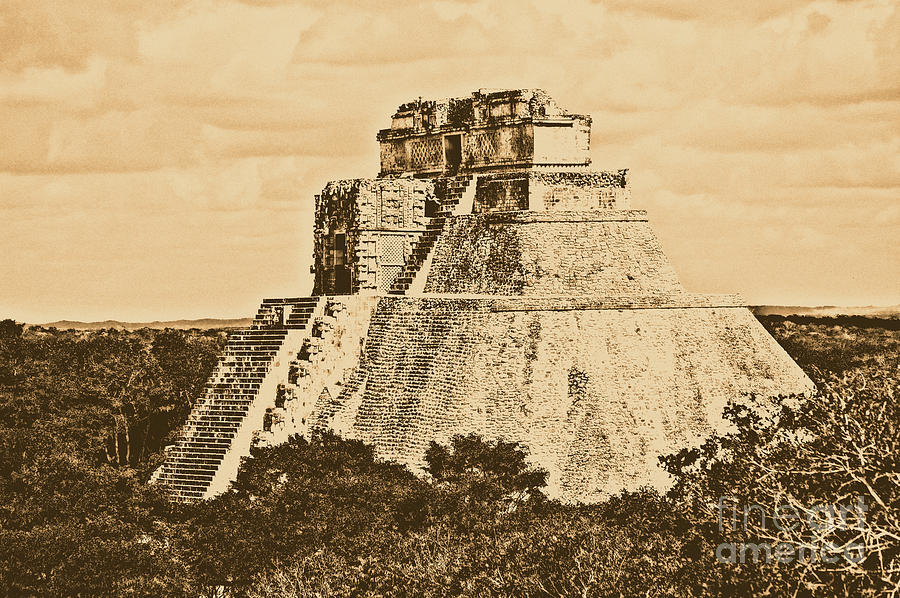 Mayan Pyramid of the Magician at Uxmal Mexico Rustic Photograph by Shawn OBrien