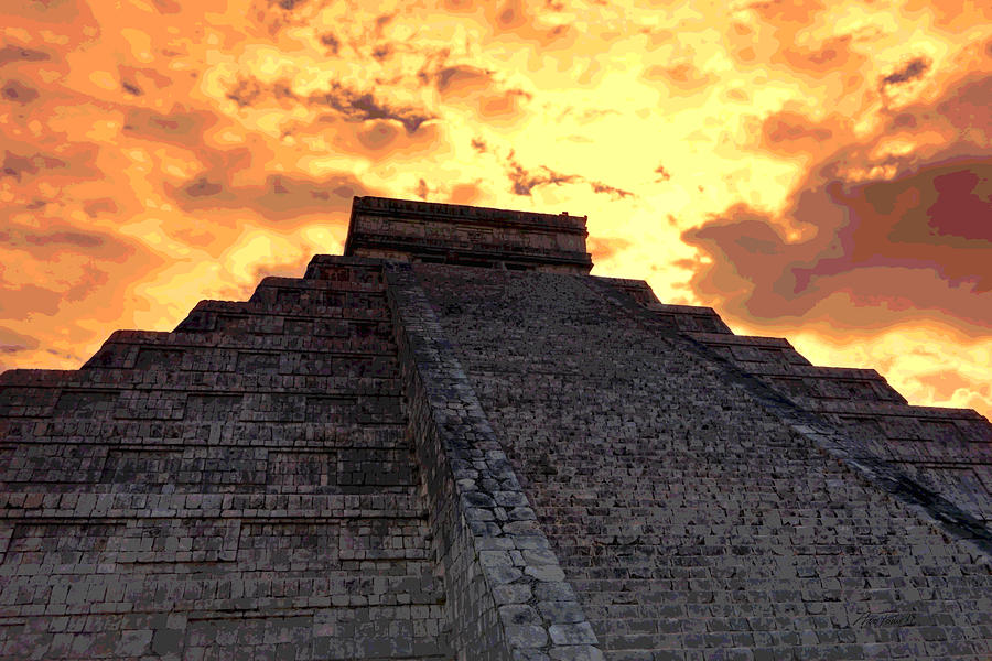 Mayan Pyramid Posterized  Photograph by Ann Powell