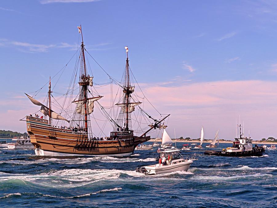 Mayflower II out to sea Photograph by Janice Drew