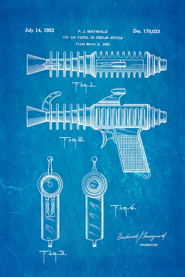 Toy Photograph - Maywald Toy Cap Gun Patent Art 1953 Blueprint by Ian Monk