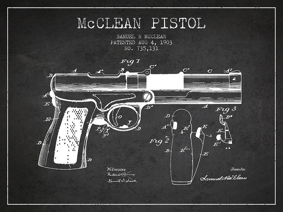 Vintage Digital Art - McClean Pistol Drawing from 1903 - Dark by Aged Pixel