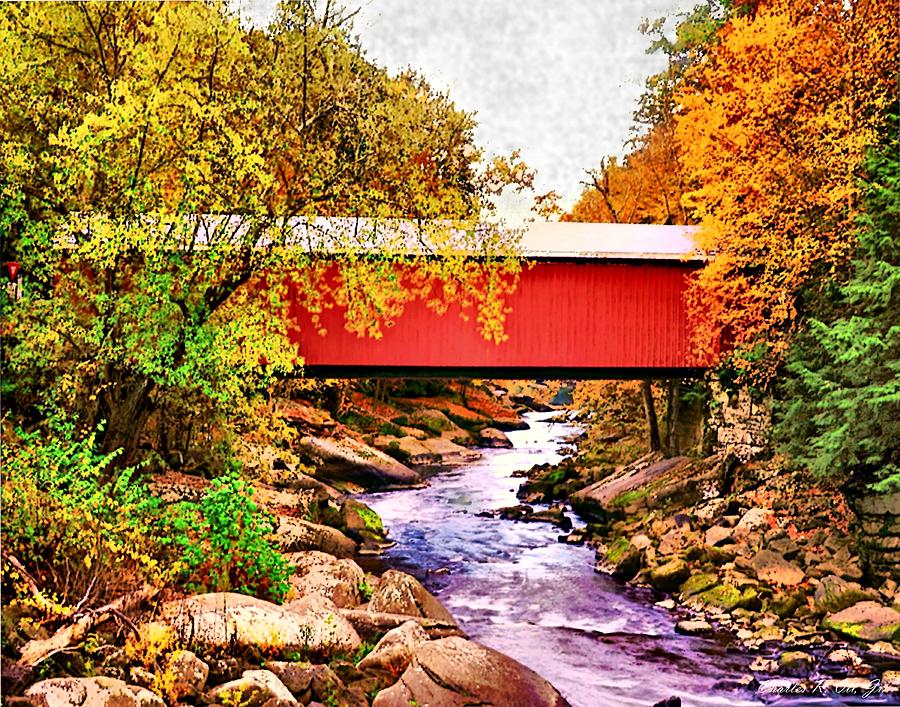 Covered Bridge Painting - McConnells Mill Covered Bridge by Charles Ott Covered Bridge Painting - McConnells Mill Covered Bridge by Charles Ott