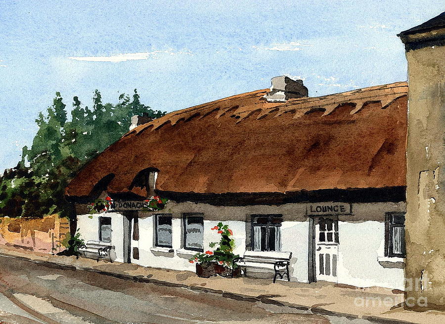 Cottage Painting - F 709 McDonaghs Pub  Oranmore Galway by Val Byrne