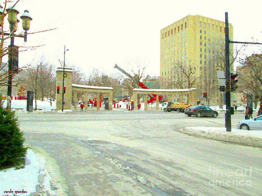 Mcgill University Campus Sherbrooke Street Scene Early Morning Winter Day Montreal Carole Spandau Painting by Carole Spandau