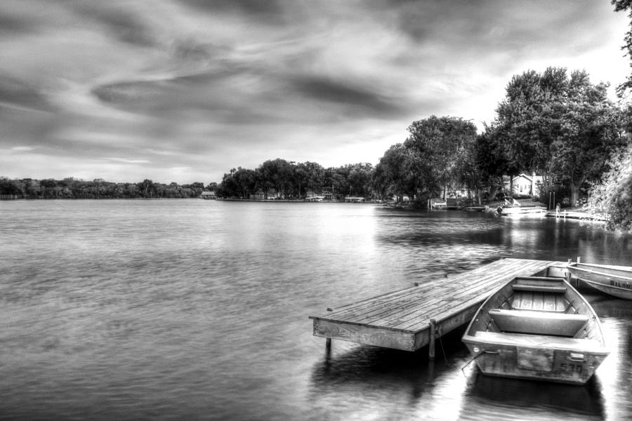 Black And White Photograph - McHenry Dam Boat Dock  by Roger Passman