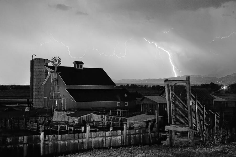 McIntosh Farm Lightning Thunderstorm Black and White Photograph by James BO Insogna