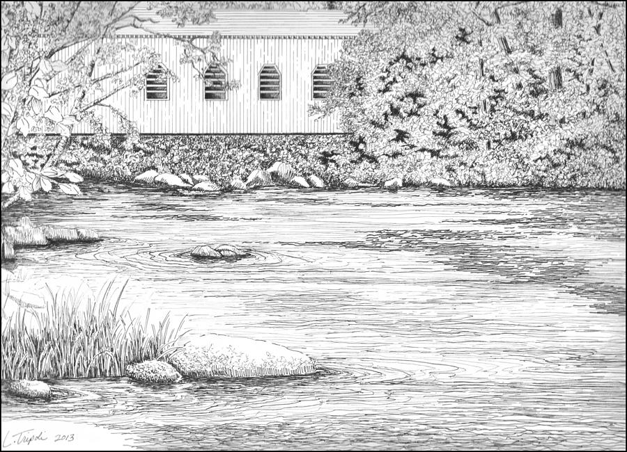 McKenzie River Covered Bridge Drawing by Lawrence Tripoli