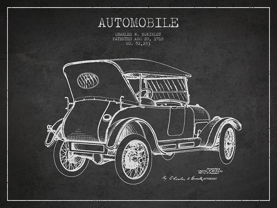 McKinley Automobile Patent Drawing from 1918 - Dark Digital Art by Aged Pixel McKinley Automobile Patent Drawing from 1918 - Dark Digital Art by Aged Pixel