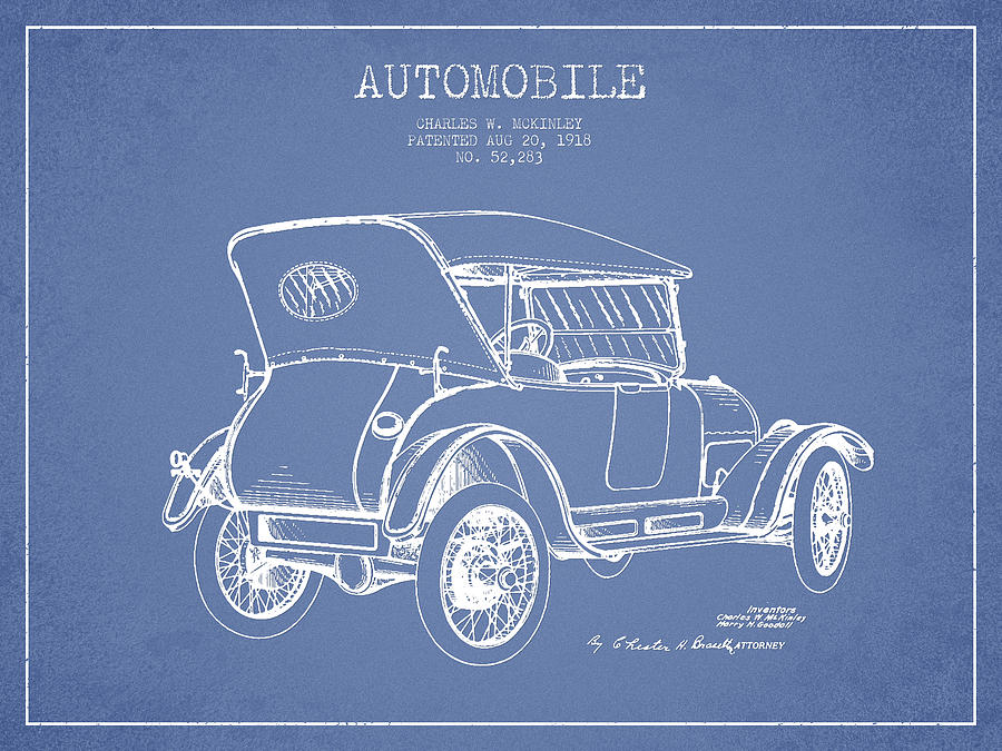 Vintage Digital Art - McKinley Automobile Patent Drawing from 1918 - Light Blue by Aged Pixel