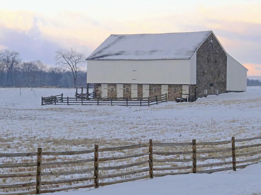 Gettysburg National Park Photograph - McPherson Barn in Winter by Susan Grove