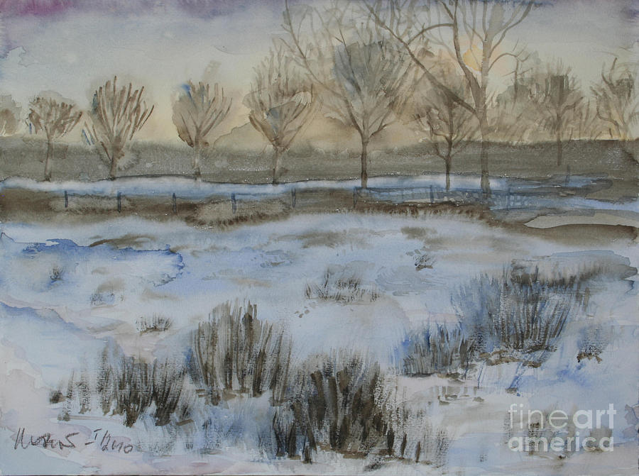 Mead Under Snow Painting by Almo M