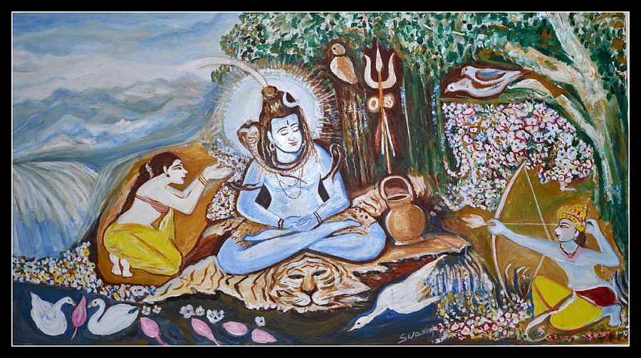           Meditating Siva Being Disturbed By Kama Dev Painting by Anand Swaroop Manchiraju