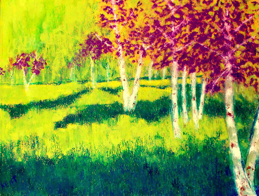 Tree Painting - Meadow With Birch Trees by Kent Whitaker