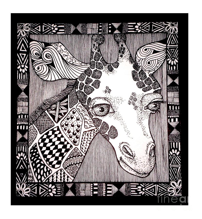 Giraffe Drawing - Meanwhile Back In Africa A Sample Doodle Giraffe by Lenora Brown