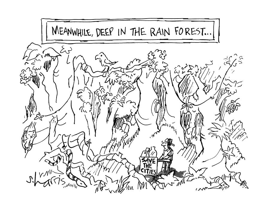 Meanwhile, Deep In The Rain Forest Drawing by Sidney Harris