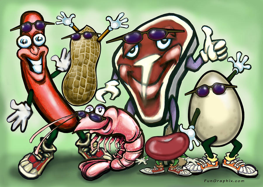 Meats Protein Food Group Painting by Kevin Middleton