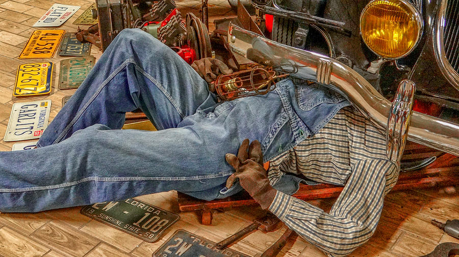 Car Photograph - Mechanic On Duty by Dennis Dugan