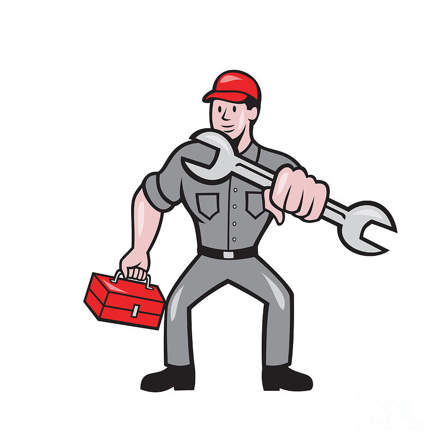 Mechanic Punching With Spanner Cartoon Digital Art by Aloysius Patrimonio -  Pixels