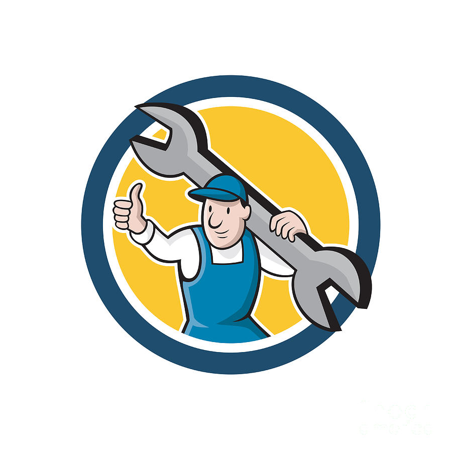 Mechanic Thumbs Up Spanner Circle Cartoon Digital Art by Aloysius ...