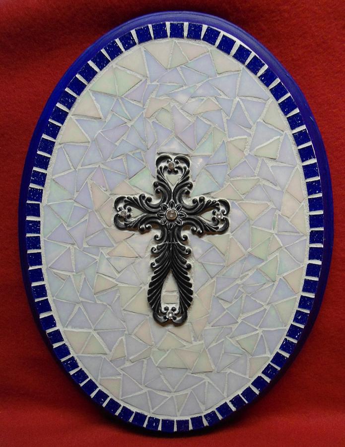 Medallion Glass Art - Medallion with Cross by Fabiola Rodriguez