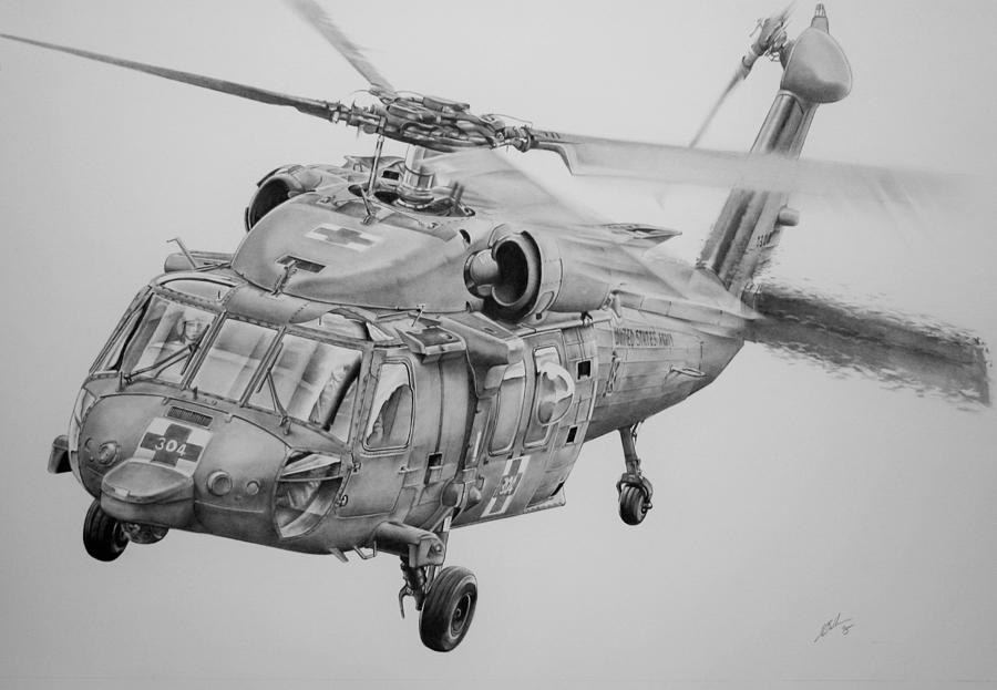 Helicopter Drawing - Medevac by James Baldwin Aviation Art