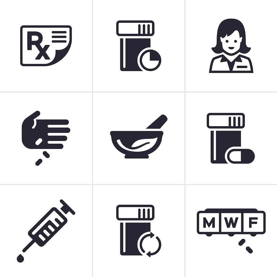 Medical and Pharmacy Icons and Symbols Drawing by Filo
