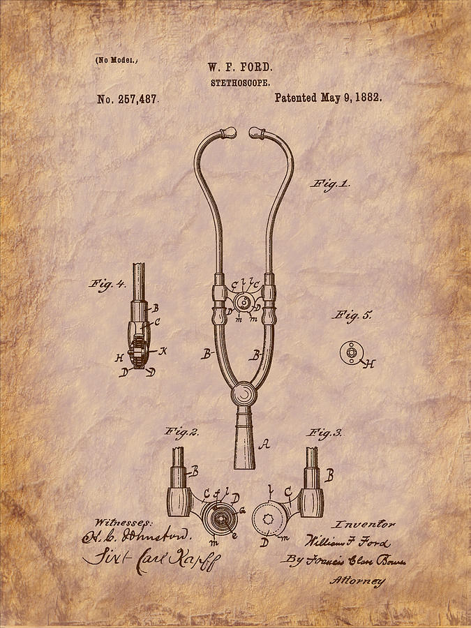 Device Digital Art - Medical - Heart - 1882 Ford Stethoscope Patent by Barry Jones