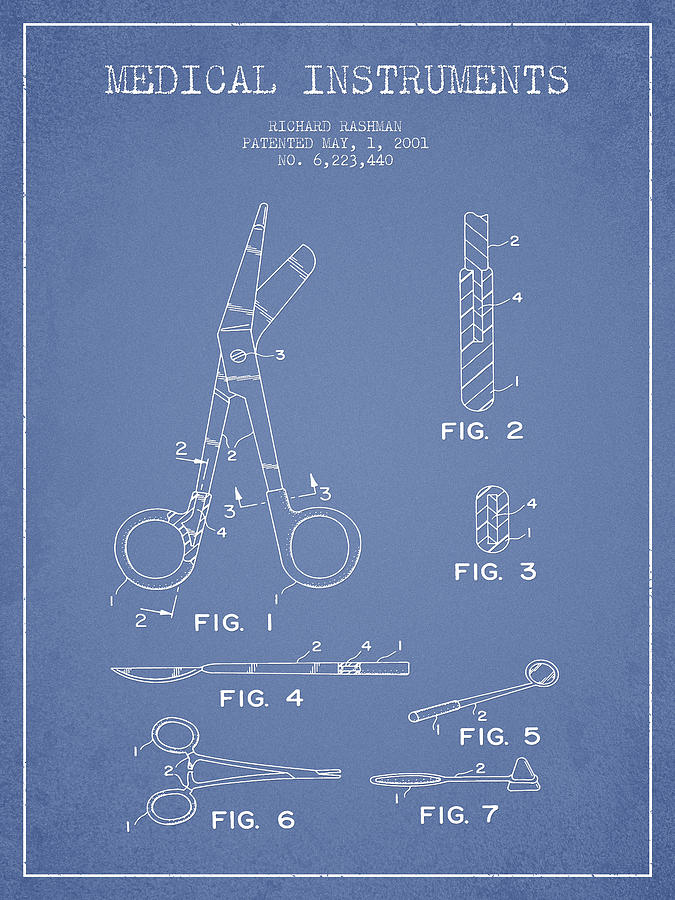 Vintage Digital Art - Medical Instruments Patent from 2001 - Light Blue by Aged Pixel