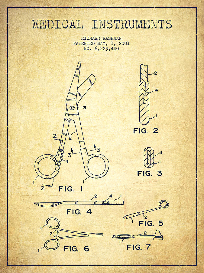 Vintage Digital Art - Medical Instruments Patent from 2001 - Vintage by Aged Pixel